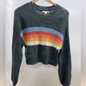 American Eagle Outfitters Dark Gray Sweater with Colorful Stripes